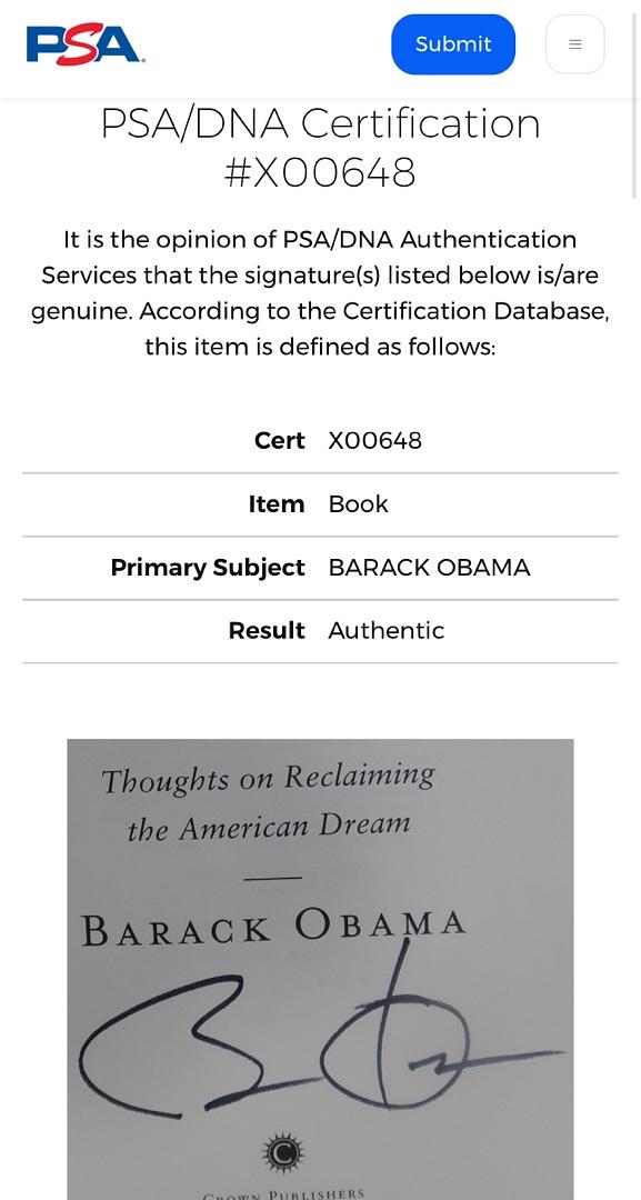 Barack Obama Autographed The Audacity of Hope Book - PSA COA