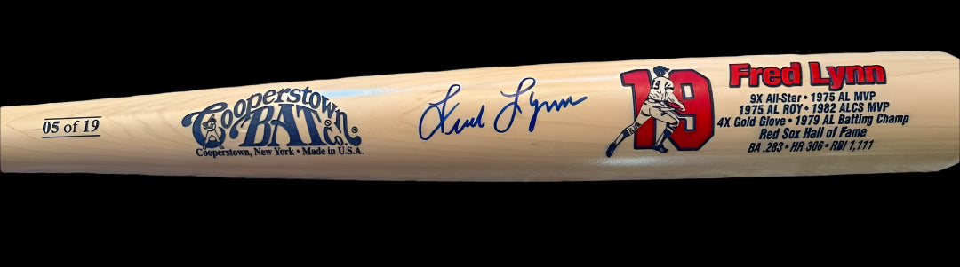 Fred Lynn Autographed Cooperstown Bat Company Career Statistics Blonde Bat Sure Shot COA