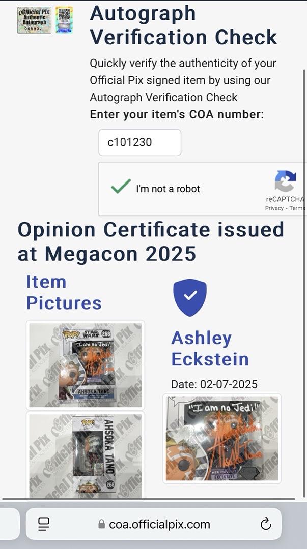 Ashley Eckstein Signed Funko Pop #268 "Ahsoka" (Star Wars) w/Inscription - Official Pix #02