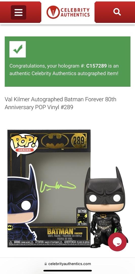 Val Kilmer Signed Funko Pop #289 Batman 80 Years - Celebrity Authentics #01