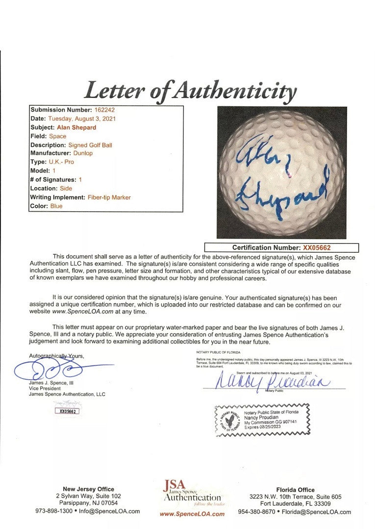 Astronaut Alan Shepard (Mercury 7/Apollo 14) Signed Golf Ball *VERY RARE* - JSA COA w/full letter of authenticity