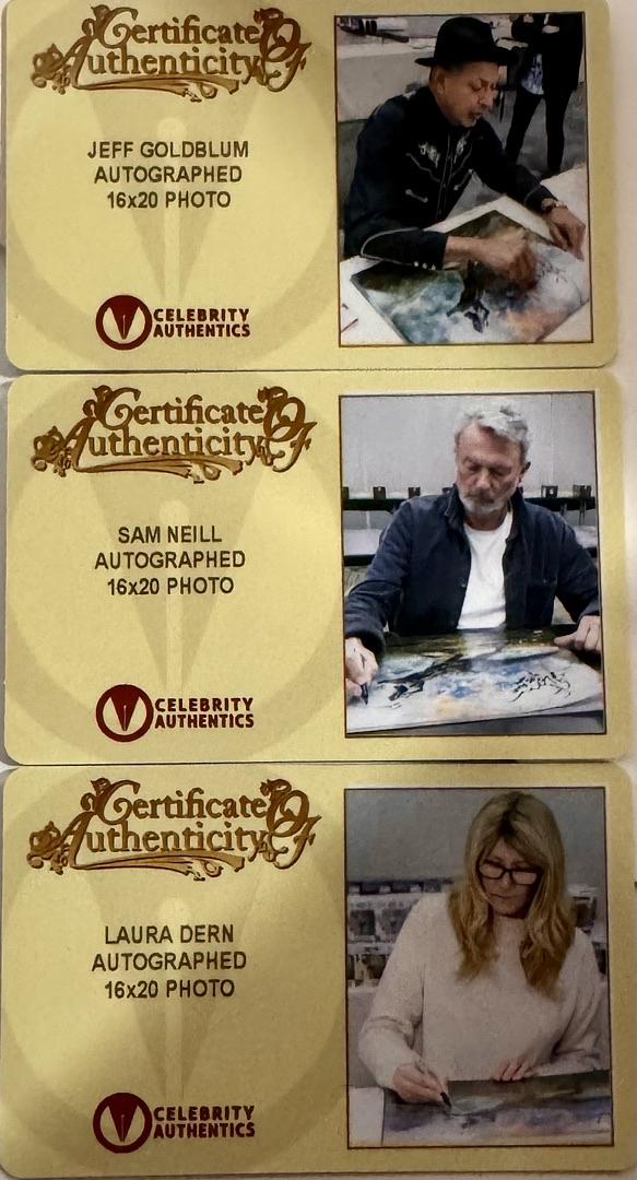 Sam Neill Laura Dern Jeff Goldblum Signed 16x20 (Jurasic World) - Celebrity Authentics
