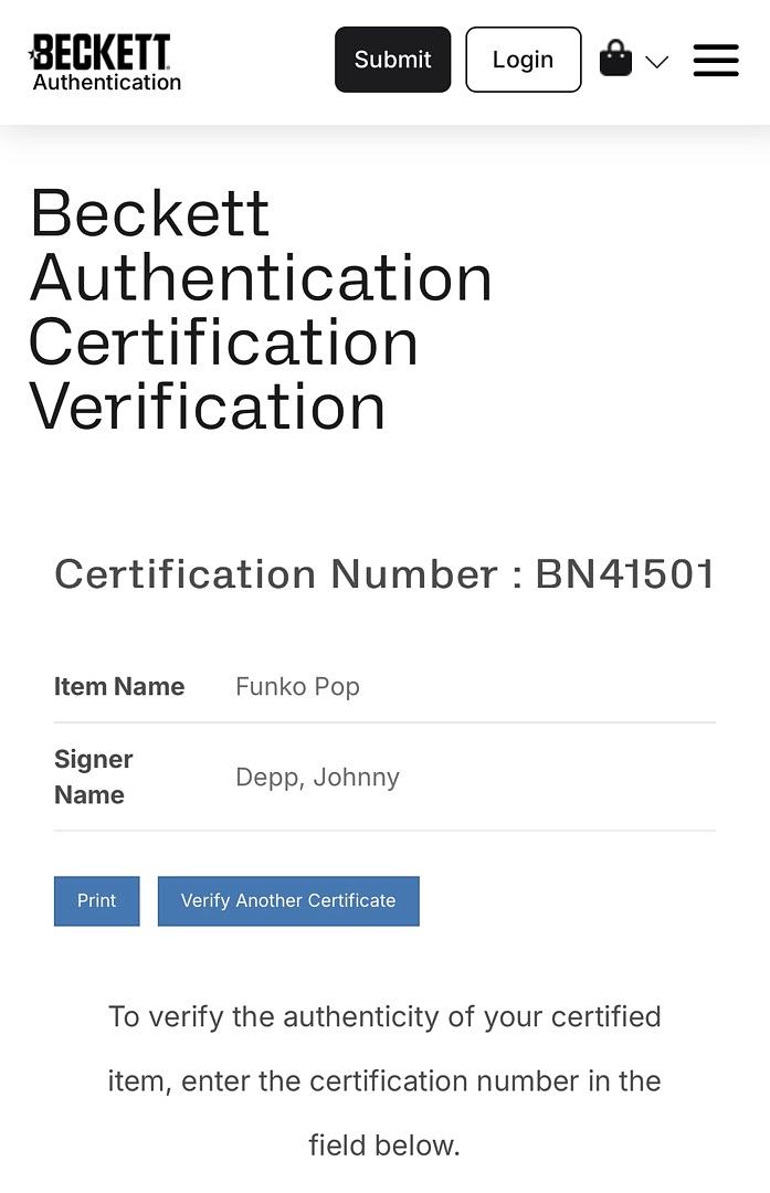Johnny Depp Signed Funko Pop #980 Edward Scissorhands (Blue Ink) - Beckett COA