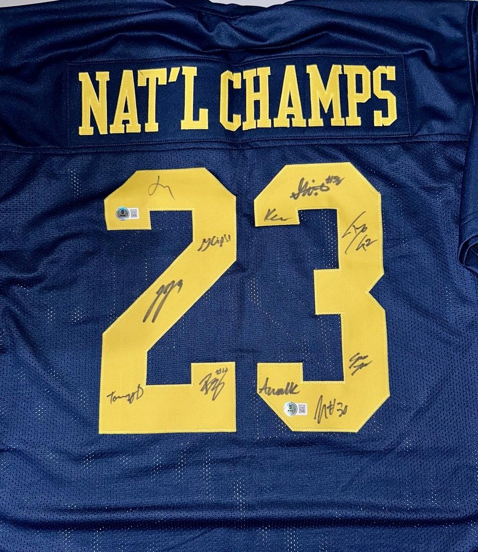 Michigan 2023 National Champs Team Signed Jersey: McCarthy,Doman, McBurrows, Crippen, Berry, El-Hadi, Harris, Guy, Taylor, Rolder, Walker - Beckett COA