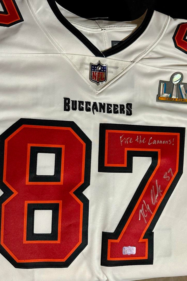 Rob Gronkowski Signed Tampa Bay Super Bowl Jersey w/ "Fire the Cannons" Inscription *VERY RARE* - Radtke Sports COA