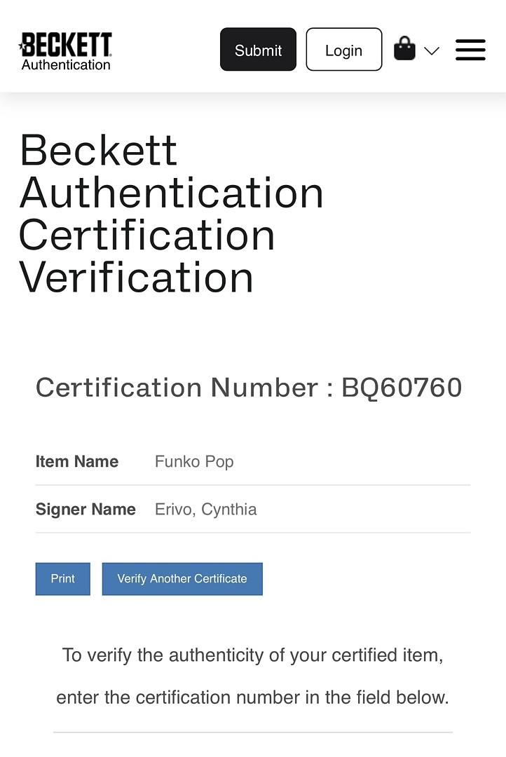 Cynthia Erivo Signed Funko Pop #1696 "Elphaba" (Wicked) - Beckett COA #05