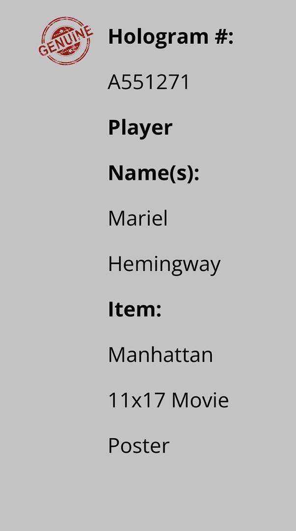 Mariel Hemingway Signed 11x17 Photo (Manhattan) - Schwartz COA