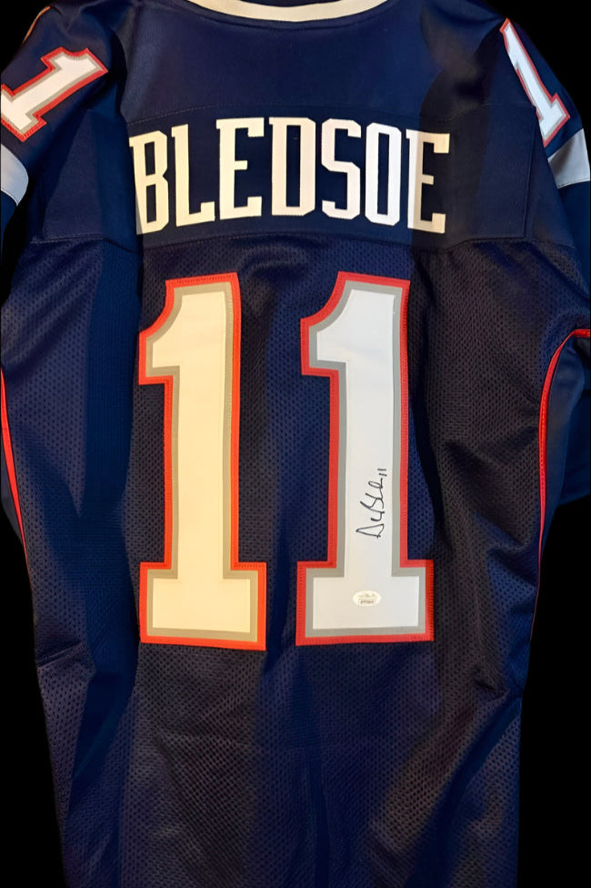 Drew Bledsoe Signed Patriots Custom Blue Jersey - JSA COA