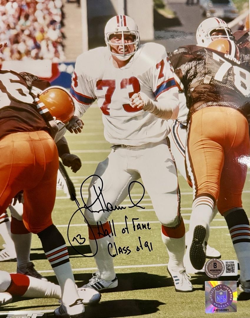 John Hannah Signed 8x10 Photo New England Patriots w/HOF Inscription - Beckett COA