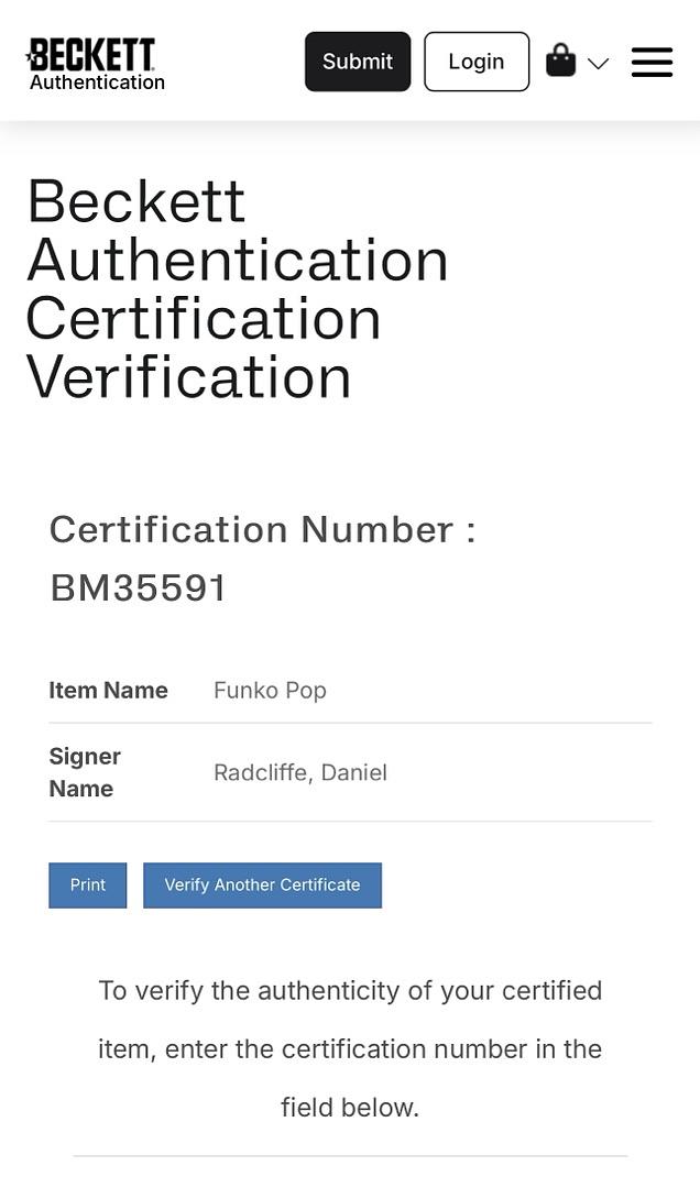 Daniel Radcliffe Signed Funko Pop #149 "Harry Potter" - Beckett COA