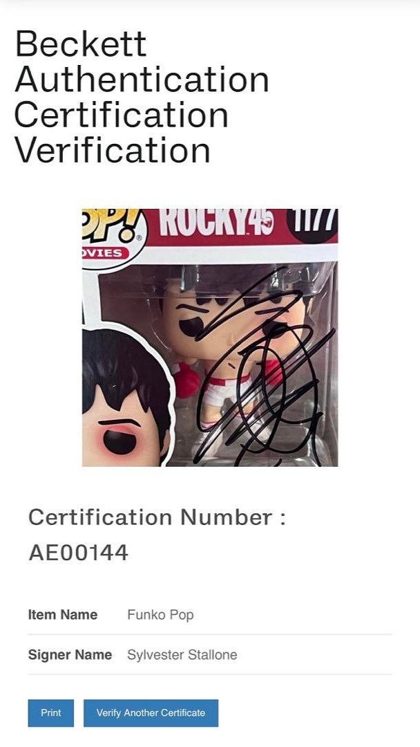 Sylvester Stallone Signed Funko Pop #1177 "Rocky Balboa" - Beckett COA with full letter of authenticity