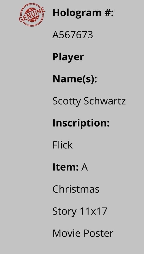 Scotty Schwartz Signed 11x17 Photo (Christmas Story) - Schwartz COA #01