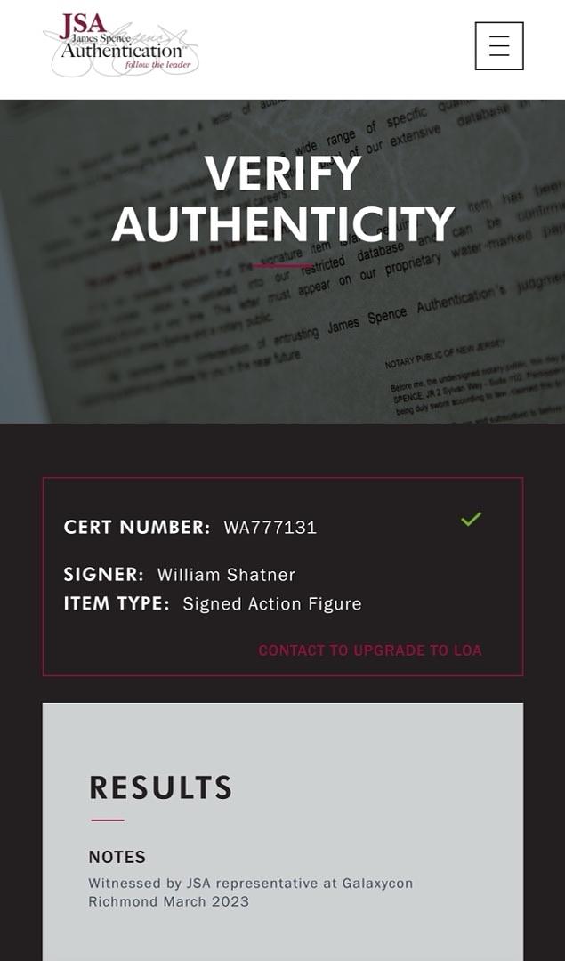 William Shatner Signed Captain Kirk Mego 14" Action Figure (Star Trek) - JSA COA