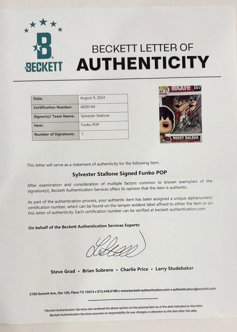 Sylvester Stallone Signed Funko Pop #1177 "Rocky Balboa" - Beckett COA with full letter of authenticity