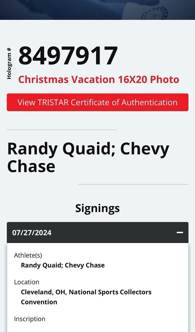 Chevy Chase & Randy Quaid Signed 16x20 Photo (Christmas Vacation) - TriStar COA