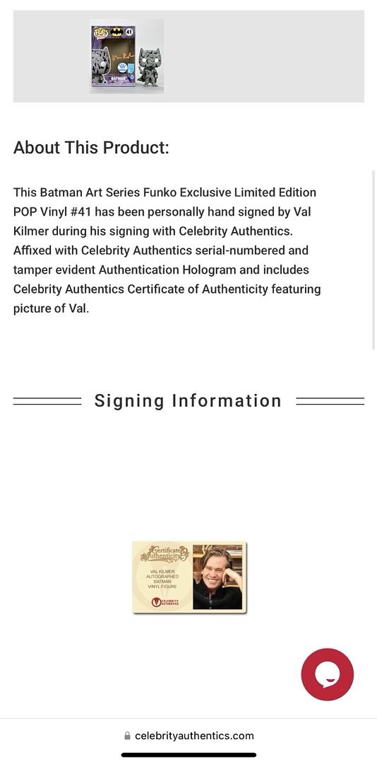 Val Kilmer Signed Funko Pop #41 Batman Art Series *RARE LIMITED EDITION* - Celebrity Authentics