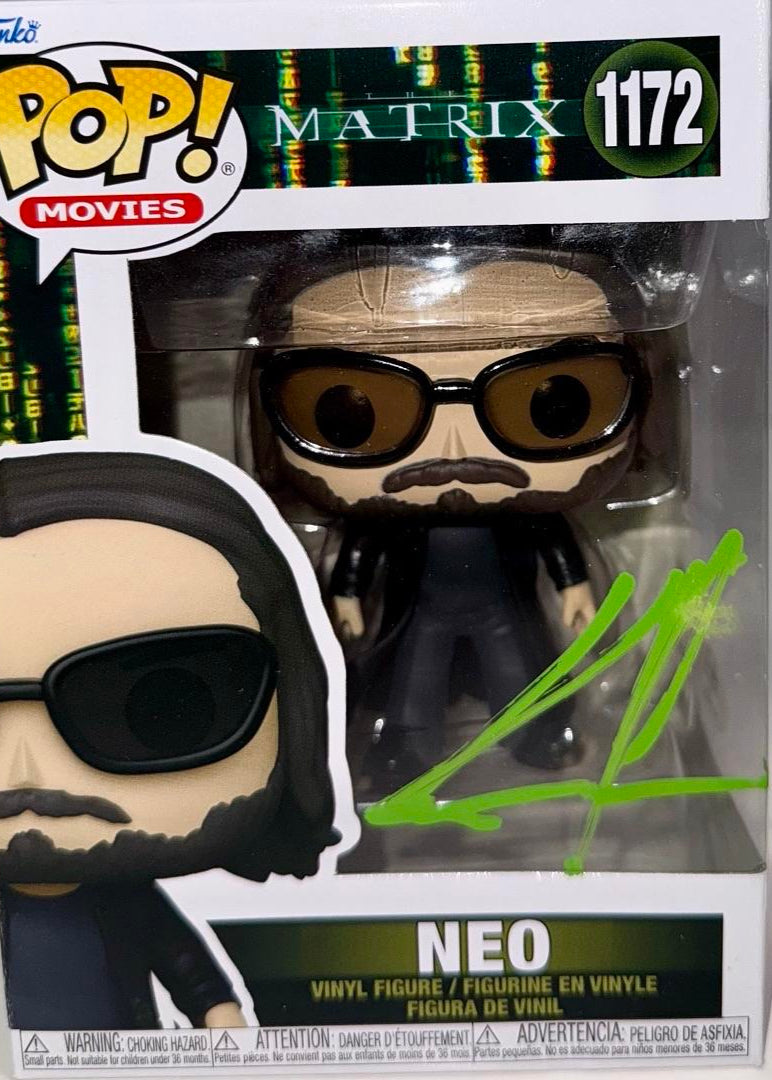 Keanu Reeves Signed Funko Pop #1172 "Neo" Matrix (Green Ink) - PSA COA