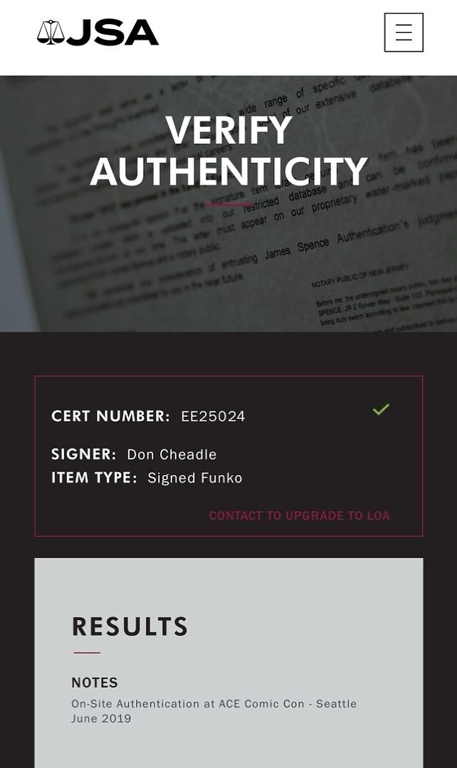 Don Cheadle Signed Funko Pop #458 (Avengers -War Machine) - JSA COA