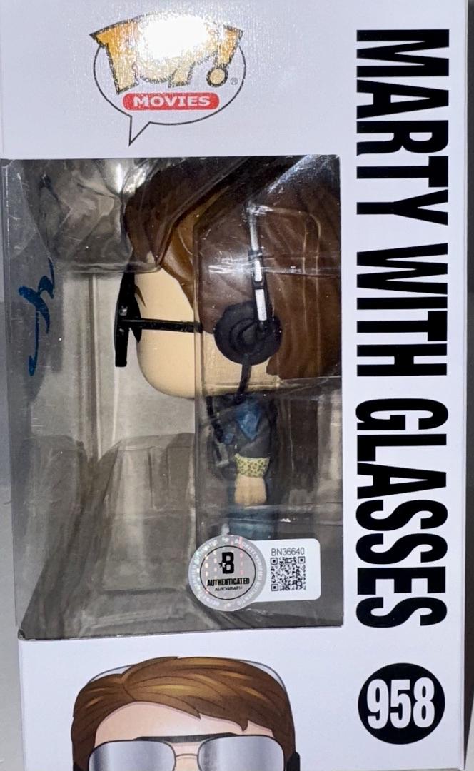 Michael J Fox Signed Funko Pop #958 Marty McFly w/Glasses Back To The Future (Blue Ink) - Beckett COA #1