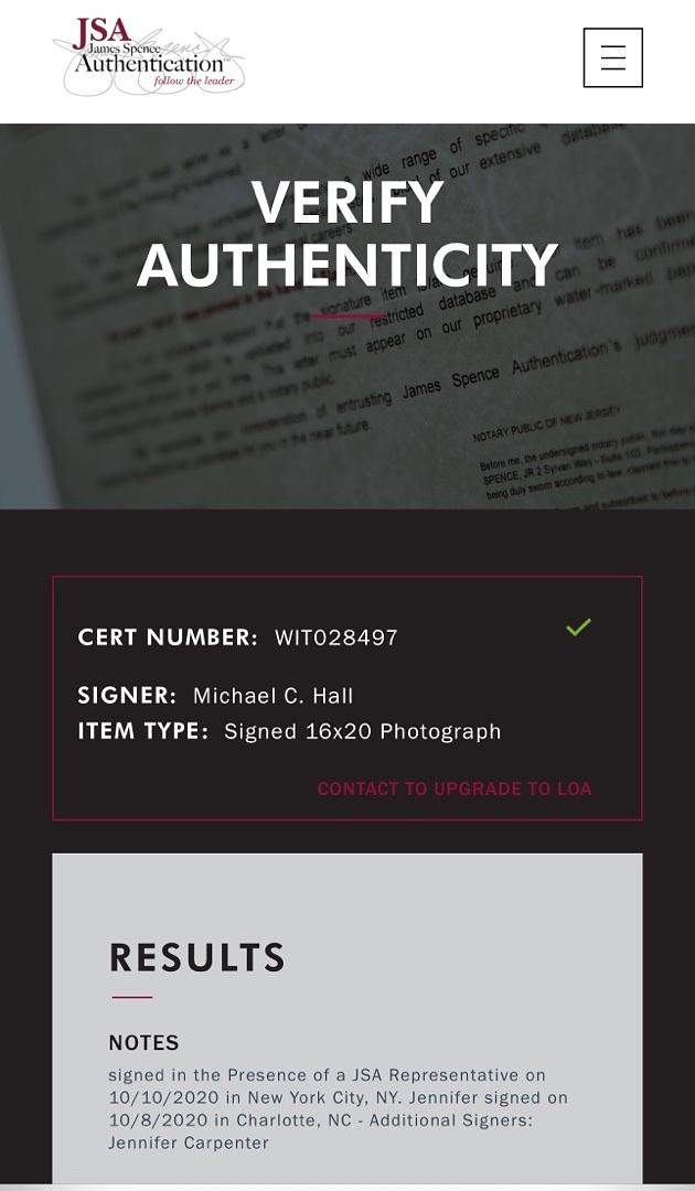 Michael C Hall & Jennifer Carpenter Signed 16x20 Photo (Dexter) - JSA COA