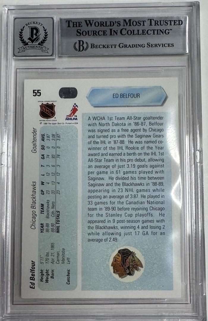 1990 Ed Belfour Signed Upper Deck Rookie Card - Beckett Auto Grade 10