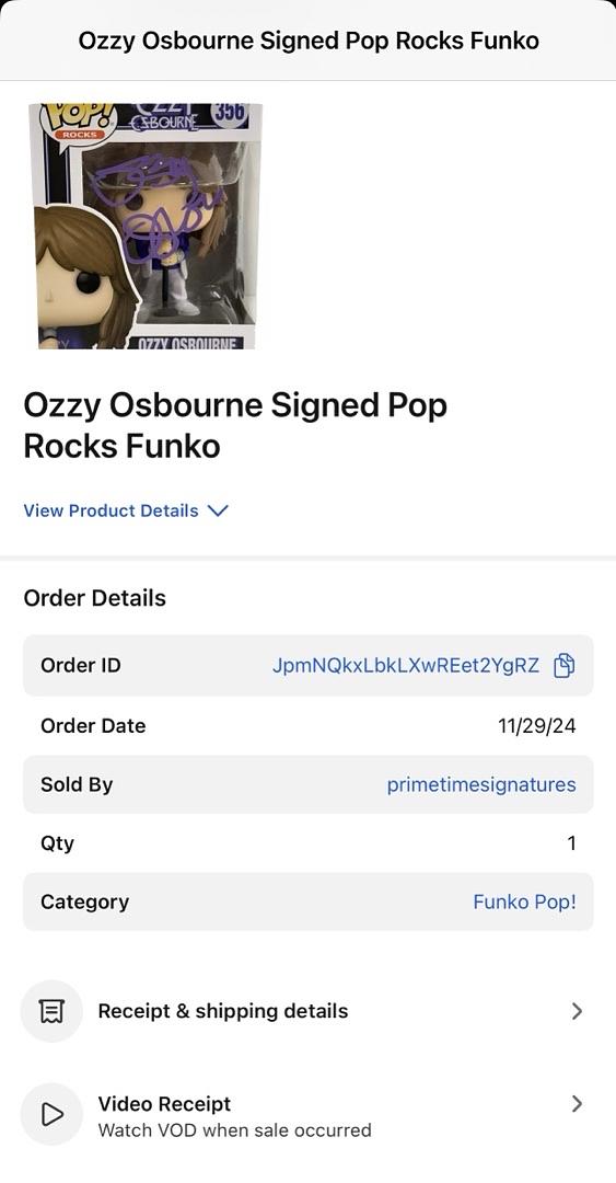Ozzy Osbourne Signed Funko Pop #356 (Purple Ink) - Beckett COA #1
