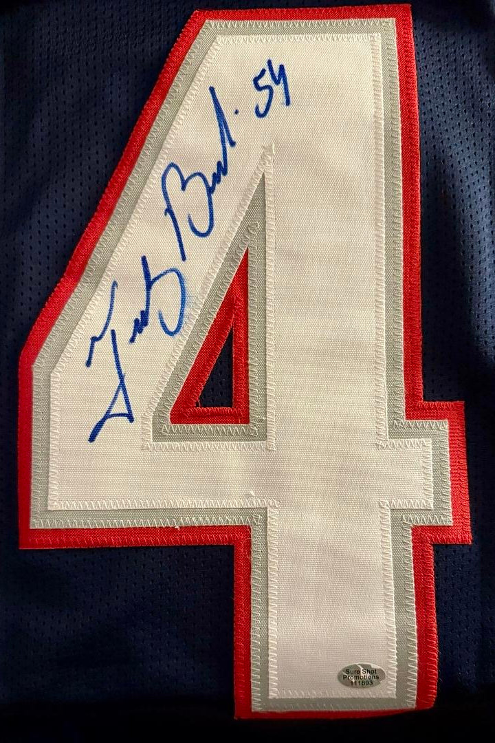 Tedy Bruschi Signed Patriots Blue Jersey - Sure Shot COA