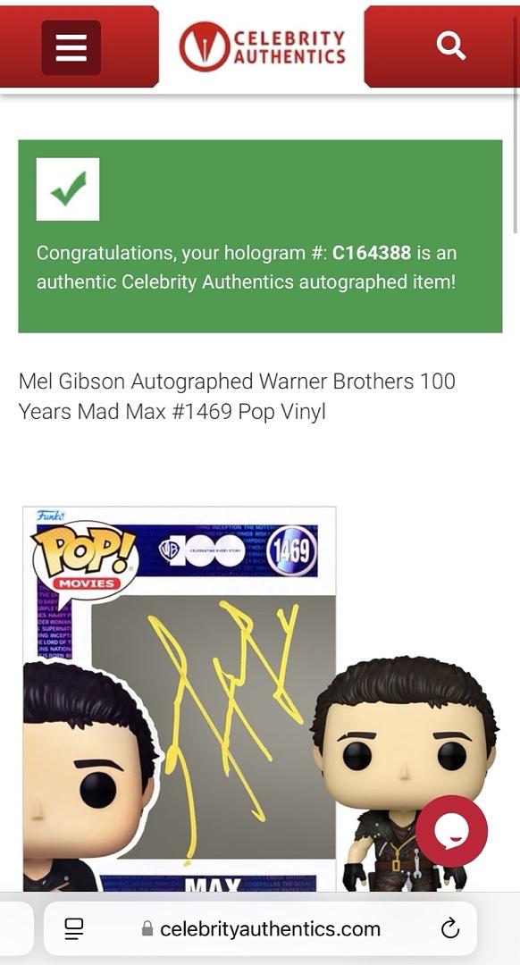 Mel Gibson Signed Funko Pop #1469 "Mad Max" (Yellow Ink) - Celebrity Authentics #7