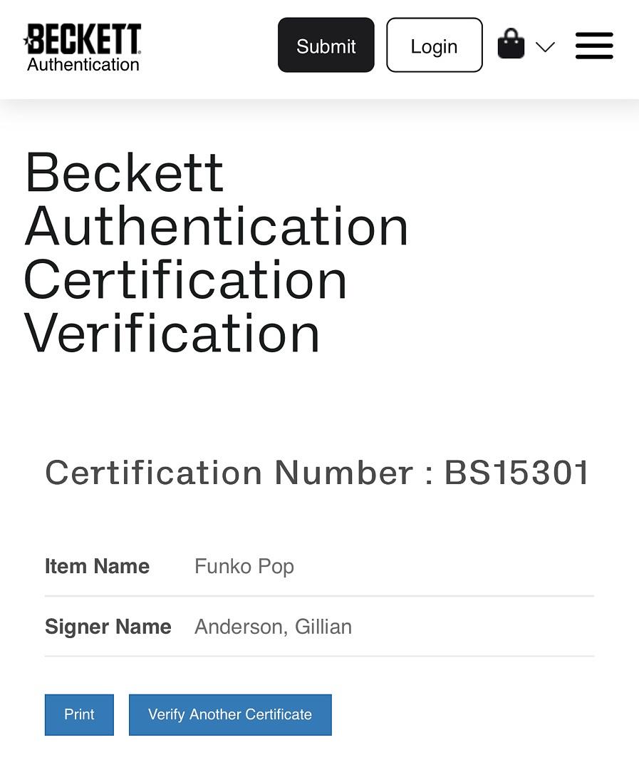 Gillian Anderson Signed Funko Pop #1613 "Dana Scully" (Pink Ink) - Beckett COA #6