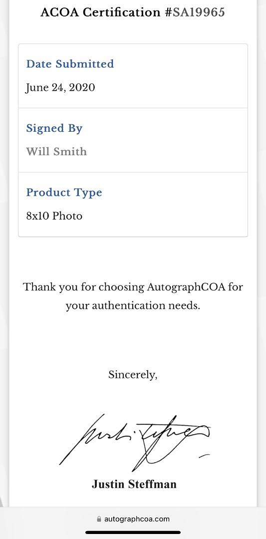 Will Smith Signed 8x10 Photo (Suicide Squad) - ACOA