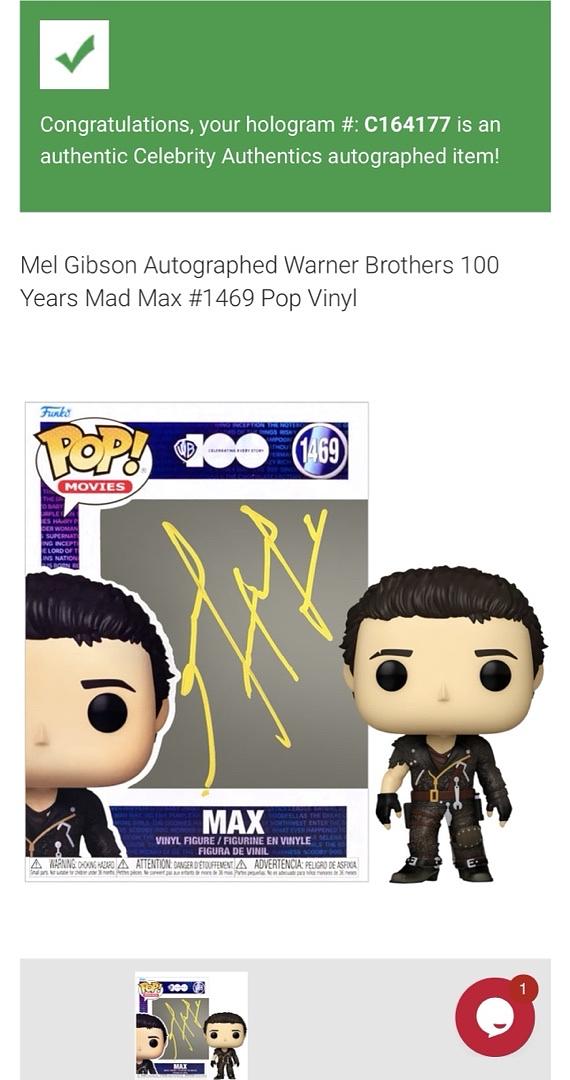 Mel Gibson Signed Funko Pop #1469 "Mad Max" (Yellow Ink) - Celebrity Authentics #5