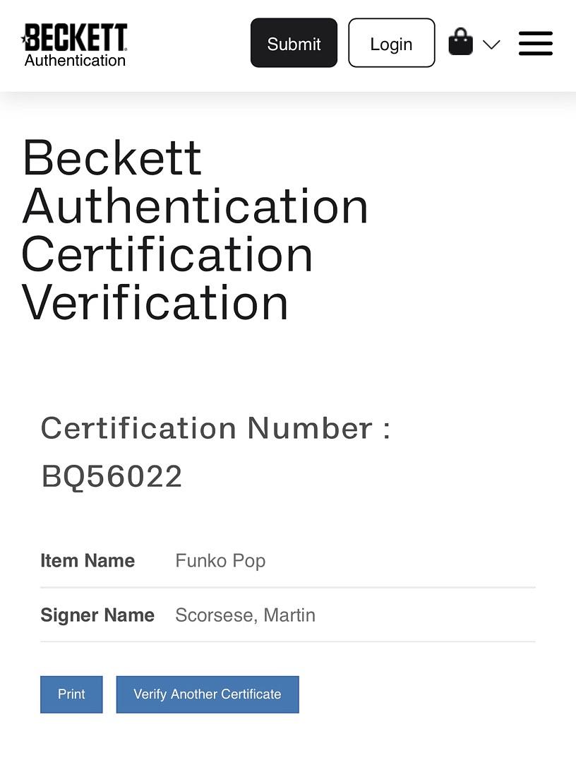 Martin Scorsese Signed Funko Pop #1862 "Sam Rothstein" (Casino) - Beckett COA #01