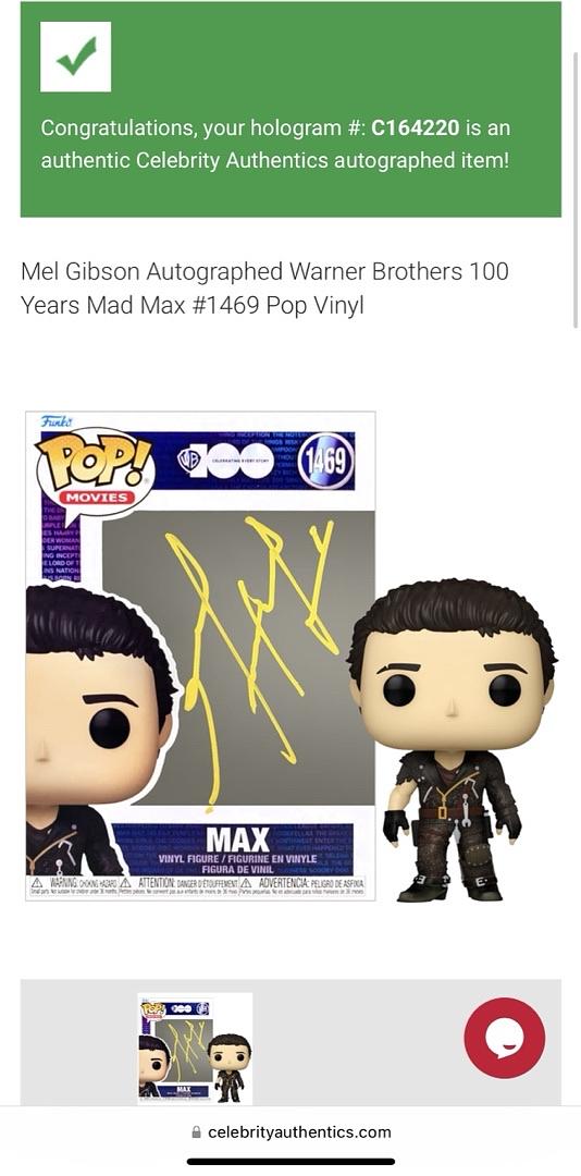 Mel Gibson Signed Funko Pop #1469 "Mad Max" (Yellow Ink) - Celebrity Authentics #6