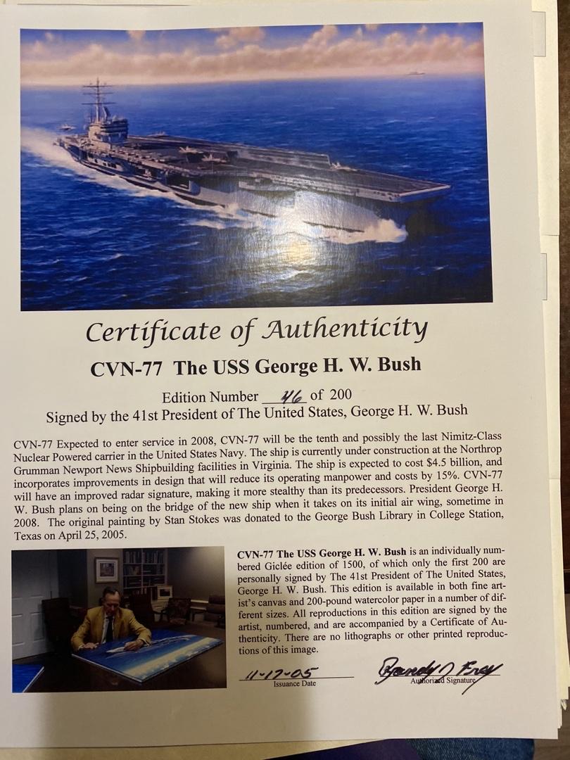 George Bush/Stan Stokes 30x20 - 46/200 signed limited edition print R&R Auction COA