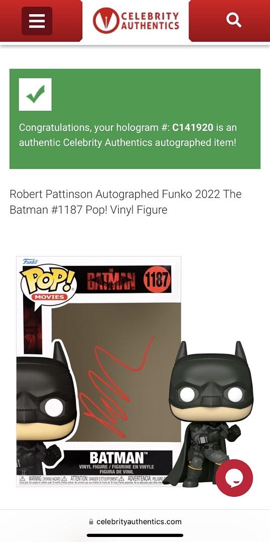 Robert Pattinson Signed Funko Pop #1187 The Batman - Celebrity Authentics