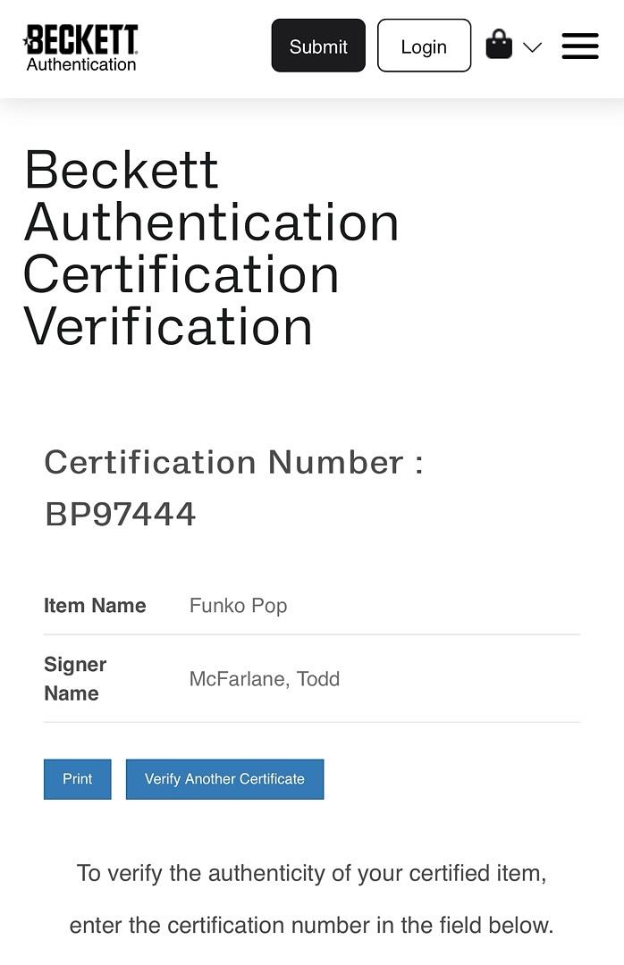 Todd McFarlane Signed Funko Pop #363 "Venom" (Marvel) - Beckett COA