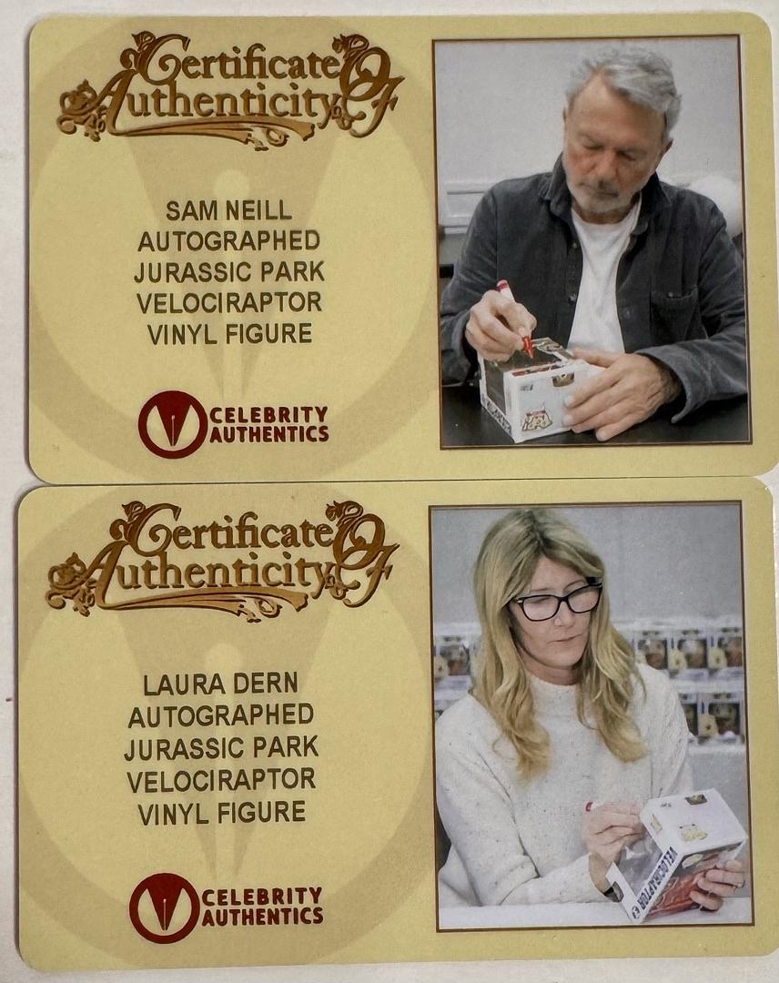 Laura Dern & Sam Neill Signed 25th Anniversary Funko Pop #549 (Jurassic Park) *RARE* - Celebrity Authentics #01