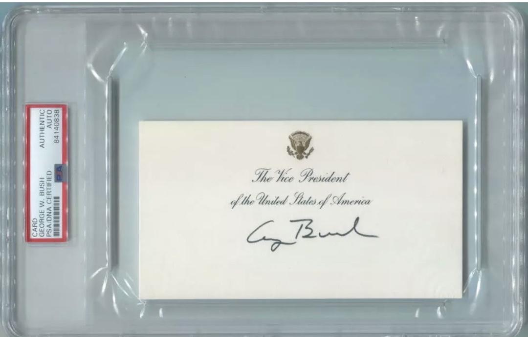 George Bush Signed Slabbed Vice-Presidential Card - PSA slabbed and JSA COA w/full letter of authenticity