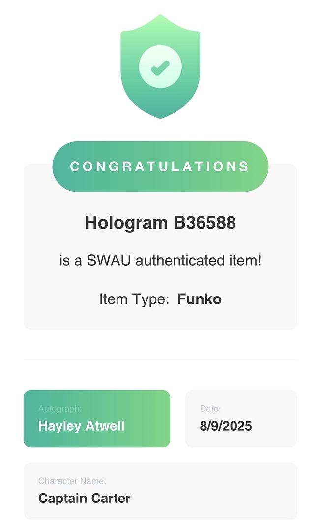 Hayley Atwell Signed Funko Pop #875 Captain Carter (WHAT IF...?)  - SWAU COA