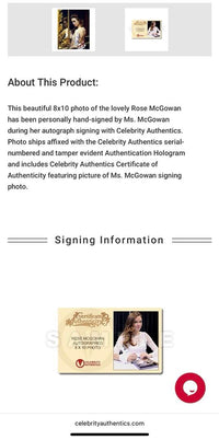 Rose McGowan signed 8x10 - Celebrity Authentics COA