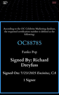 Richard Dreyfuss Signed Funko Pop #1756 Matt Hooper (Jaws) - OC Celebrity Marketing COA