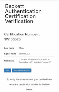 Ari Lehman signed "Jason" mask (Friday the 13th) - Beckett COA