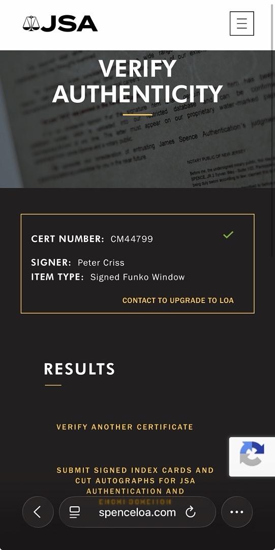 Peter Criss signed "The Catman" Funko #124 (KISS) - JSA COA