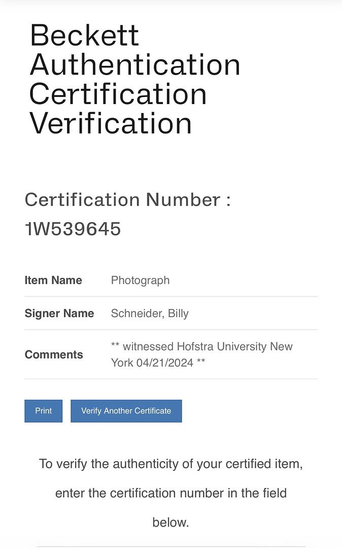 Billy Schneider signed 8x10 (Miracle) - Beckett COA