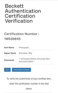 Billy Schneider signed 8x10 (Miracle) - Beckett COA