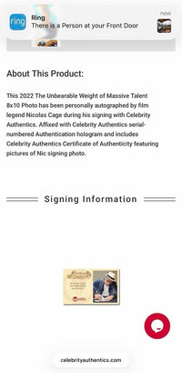 Nicholas Cage Signed 8x10 Photo - Celebrity Authentics COA