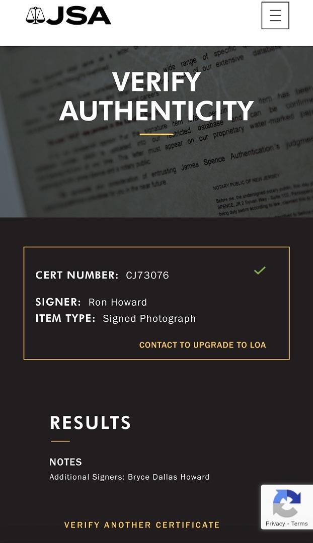 Ron Howard & Bryce Dallas Howard signed 8x10 JSA COA *RARE*