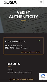 Ron Howard & Bryce Dallas Howard signed 8x10 JSA COA *RARE*