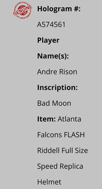 Andre Risen (Falcons) Signed Full Size Replica Helmet  - Schwartz COA