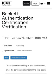 Sacha Baron Cohen Signed Funko Pop #185 Borat - Beckett COA